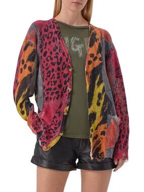 R13 NWOT Printed Boyfriend Cardigan pink orange multicolor S